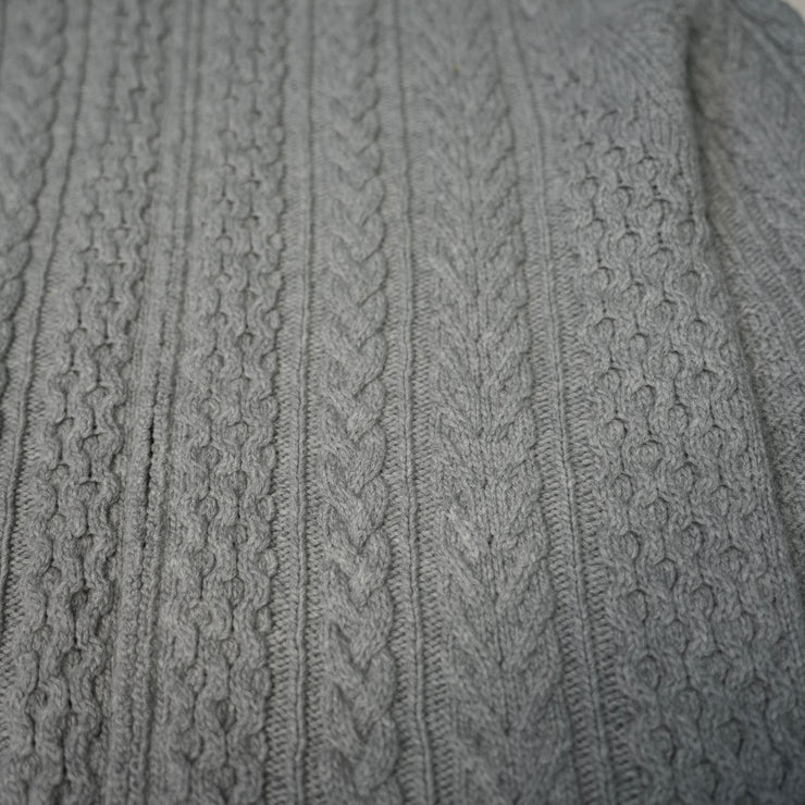 Aran Cable Zip Cardigan - Light Grey