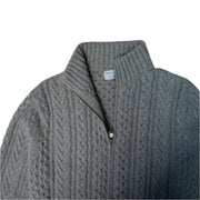 Aran Cable Zip Cardigan - Light Grey