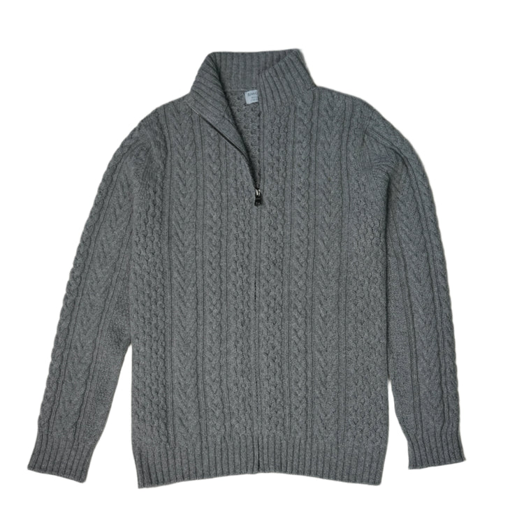 Aran Cable Zip Cardigan - Light Grey