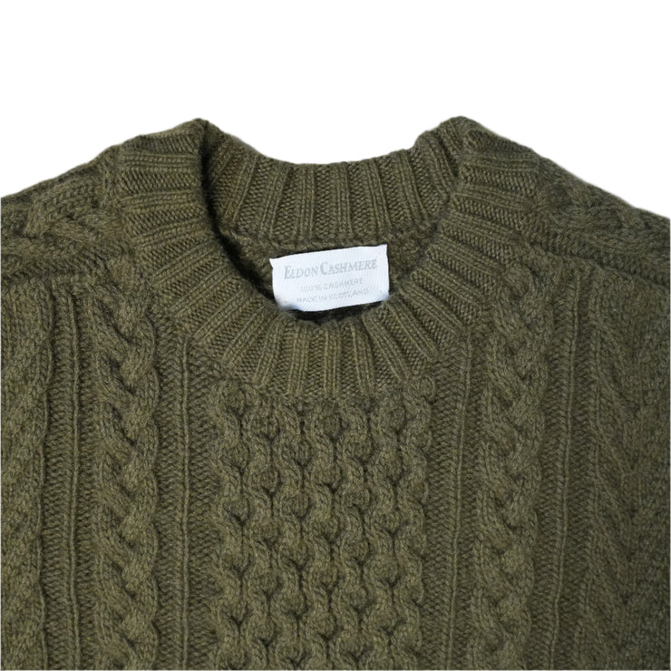 Ladies Aran Cable Cashmere Jumper - Olive