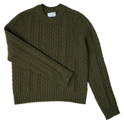 Ladies Aran Cable Cashmere Jumper - Olive