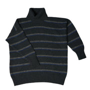 Charcoal Marl Stripe Cashmere Roll Neck - Charcoal