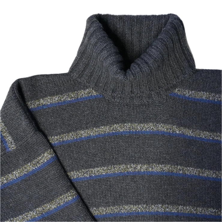 Charcoal Marl Stripe Cashmere Roll Neck - Charcoal