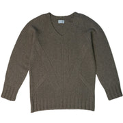 Ladies Cable V Neck Long Cashmere Jumper - Natural