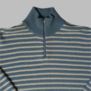 Unisex Stripey Zip Neck Jumper- Blue and White