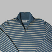 Unisex Stripey Zip Neck Jumper- Blue and White