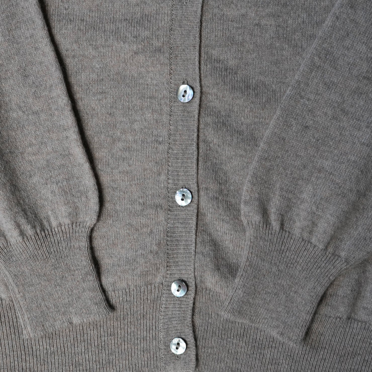 Crew Neck Cashmere Cardigan - Light Natural