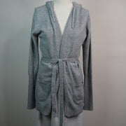 Hooded Cashmere Wrap Cardigan - Light Grey