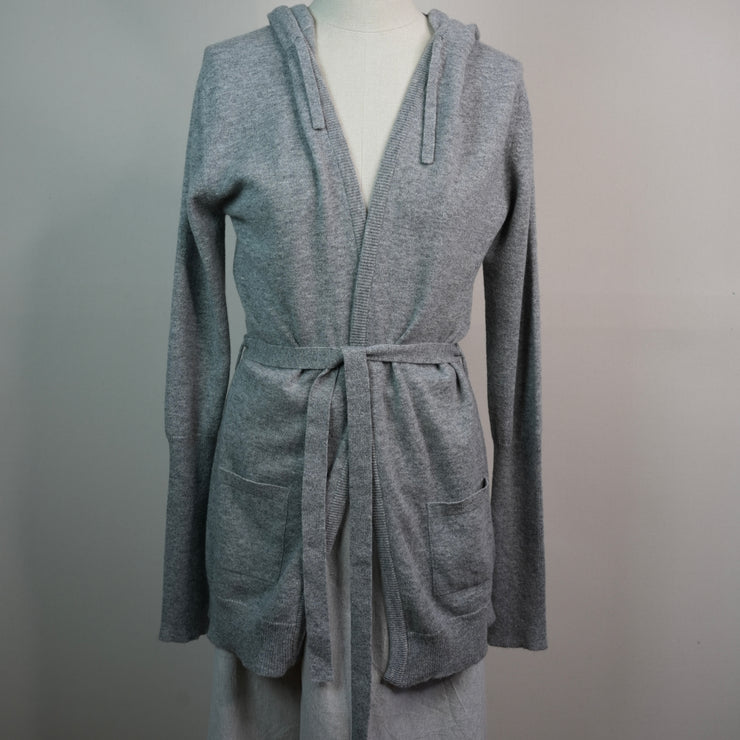 Hooded Cashmere Wrap Cardigan - Light Grey