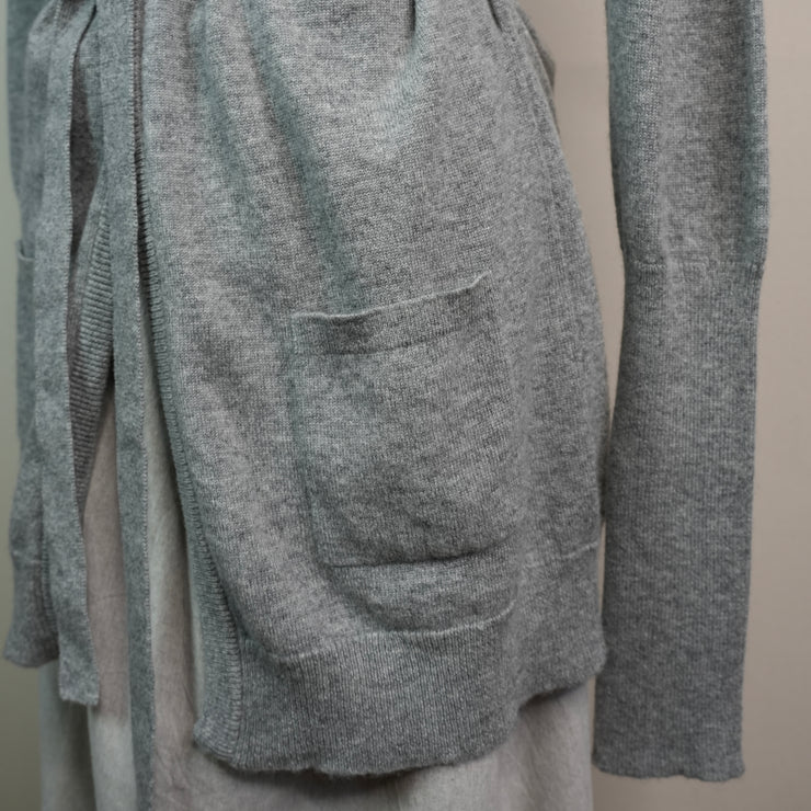 Hooded Cashmere Wrap Cardigan - Light Grey