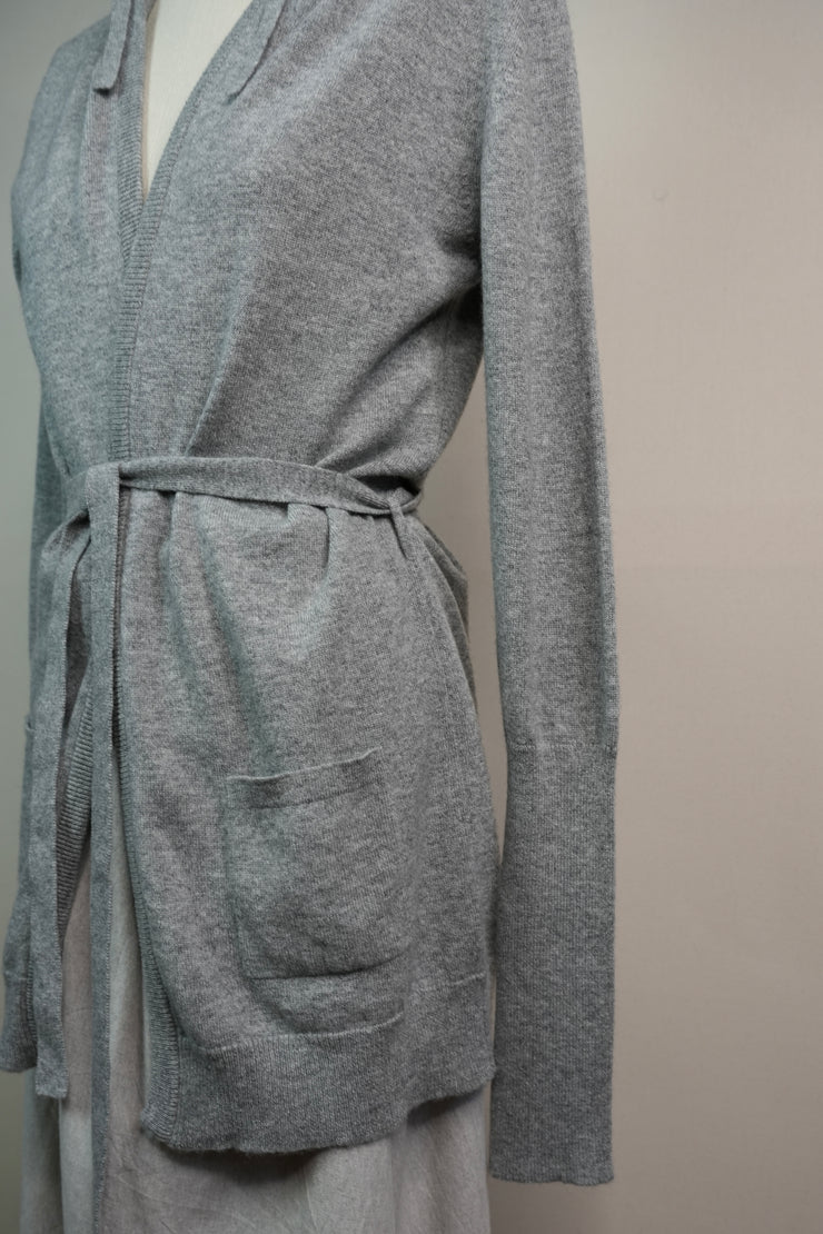 Hooded Cashmere Wrap Cardigan - Light Grey