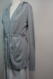 Hooded Cashmere Wrap Cardigan - Light Grey