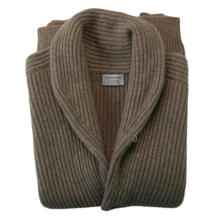 Ribbed Shawl Collared Cardigan  - Natural Marl