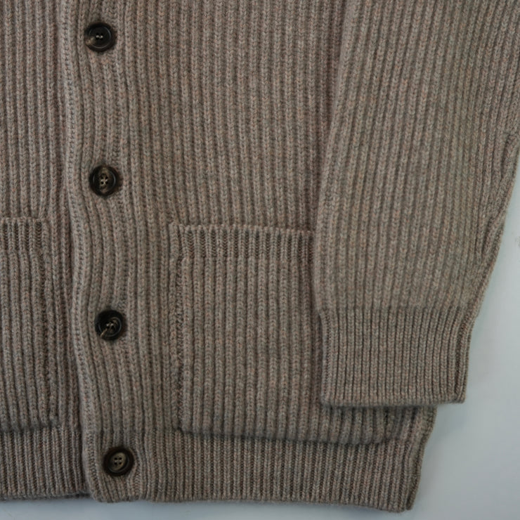 Ribbed Shawl Collared Cardigan  - Natural Marl