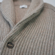 Ribbed Shawl Collared Cardigan  - Natural Marl