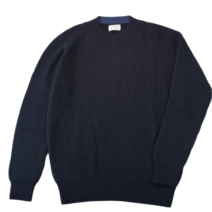 Cashmere Ribbed Crew Neck Jumper - Dark Navy