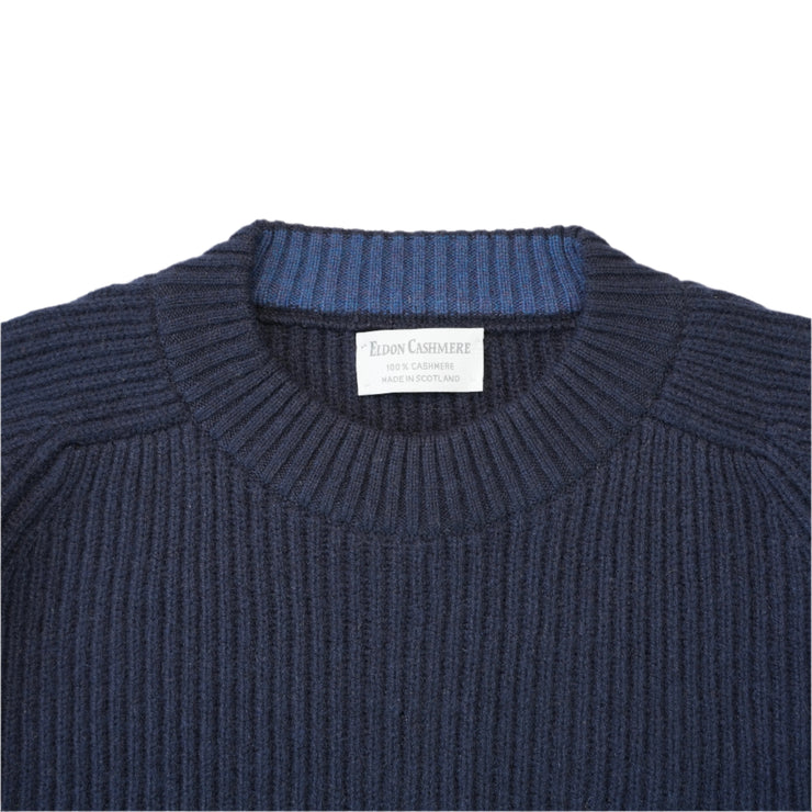 Cashmere Ribbed Crew Neck Jumper - Dark Navy