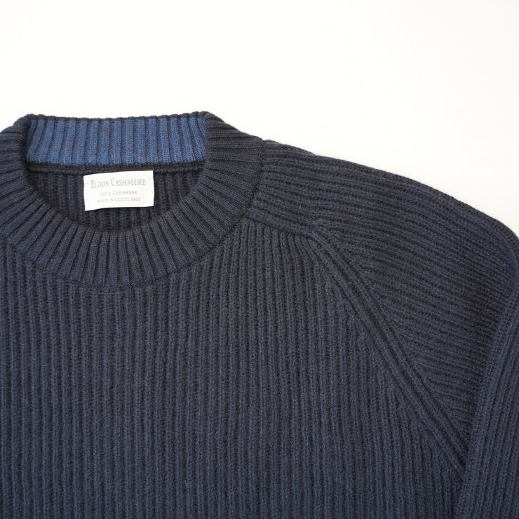 Cashmere Ribbed Crew Neck Jumper - Dark Navy