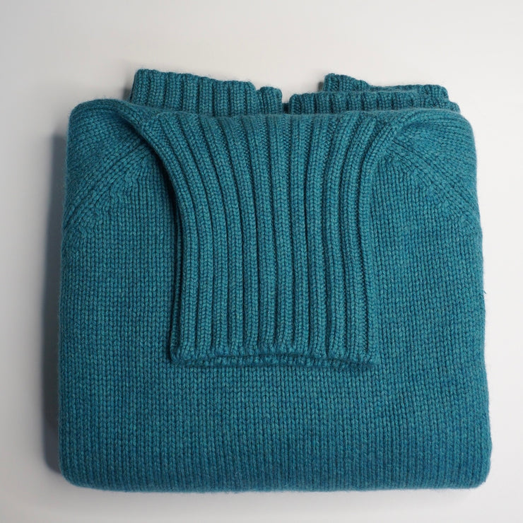 Chunky Knit Relaxed Roll Neck Jumper - Deep Turquoise Marl