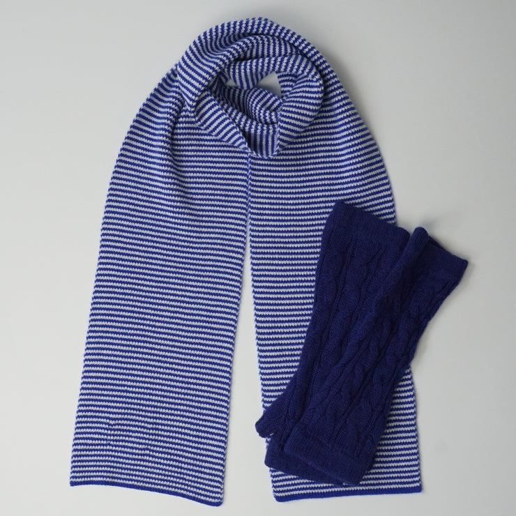 Bright Blue & White Striped Cashmere Scarf