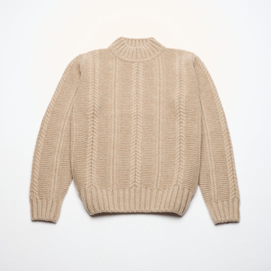 Cable Turtle Neck Jumper - Light Camel