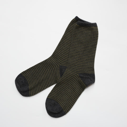 Women's Striped Socks - Charcoal & Olive
