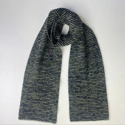 Black with Navy, Lemon and White Stripe Cashmere Scarf