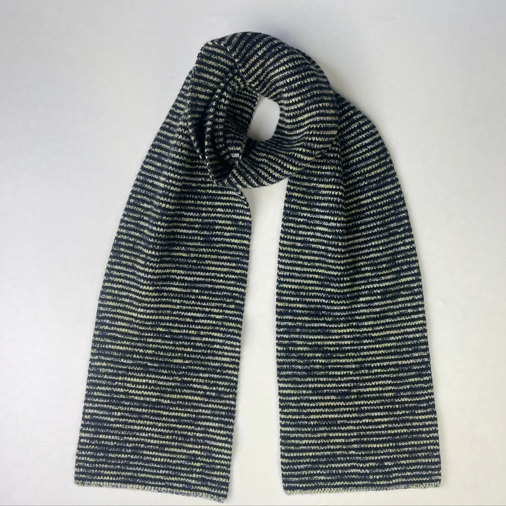 Black with Navy, Lemon and White Stripe Cashmere Scarf