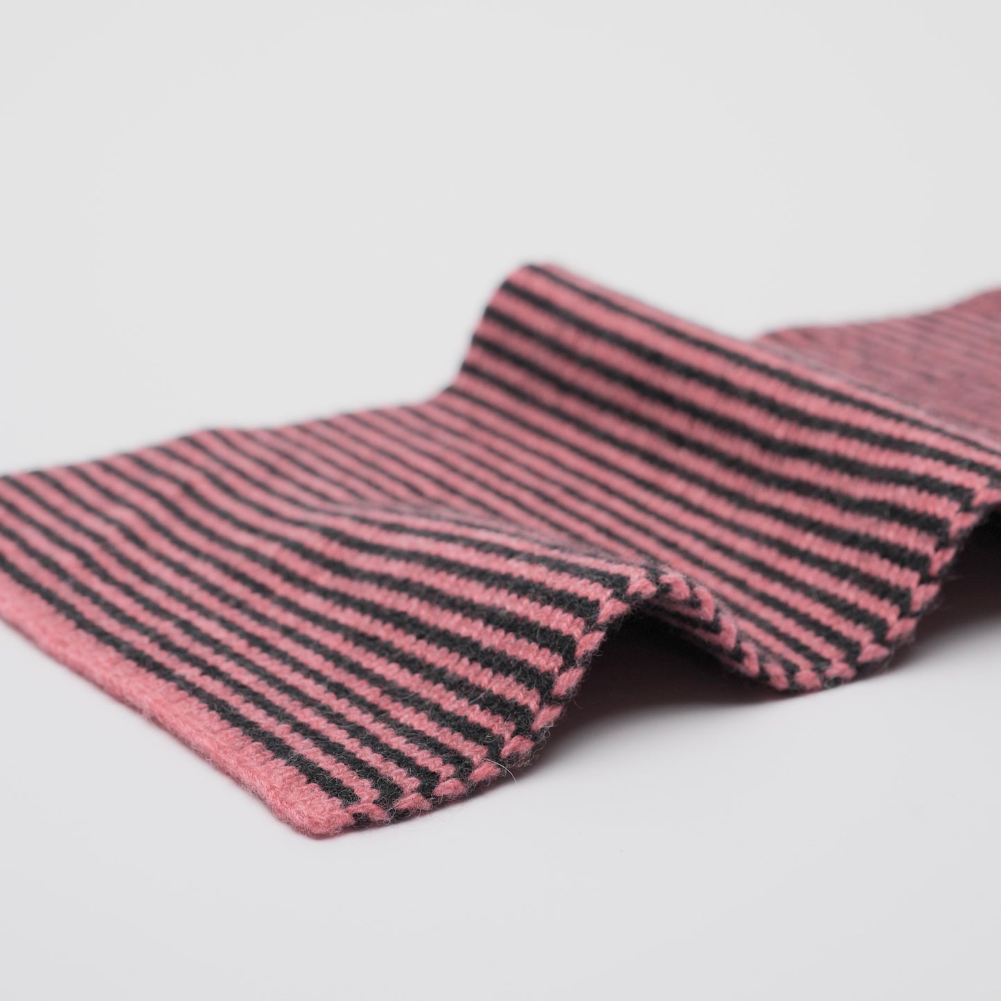 Crushed Creamy Strawberry & Black Striped 5 Ply Cashmere Scarf