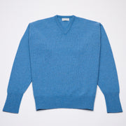 Luxury Classic 4 Ply V Neck Jumper - Mallaig Blue