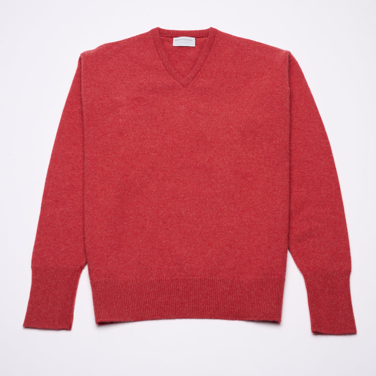 Luxury Classic 4 Ply V Neck Jumper - Poppy Melange