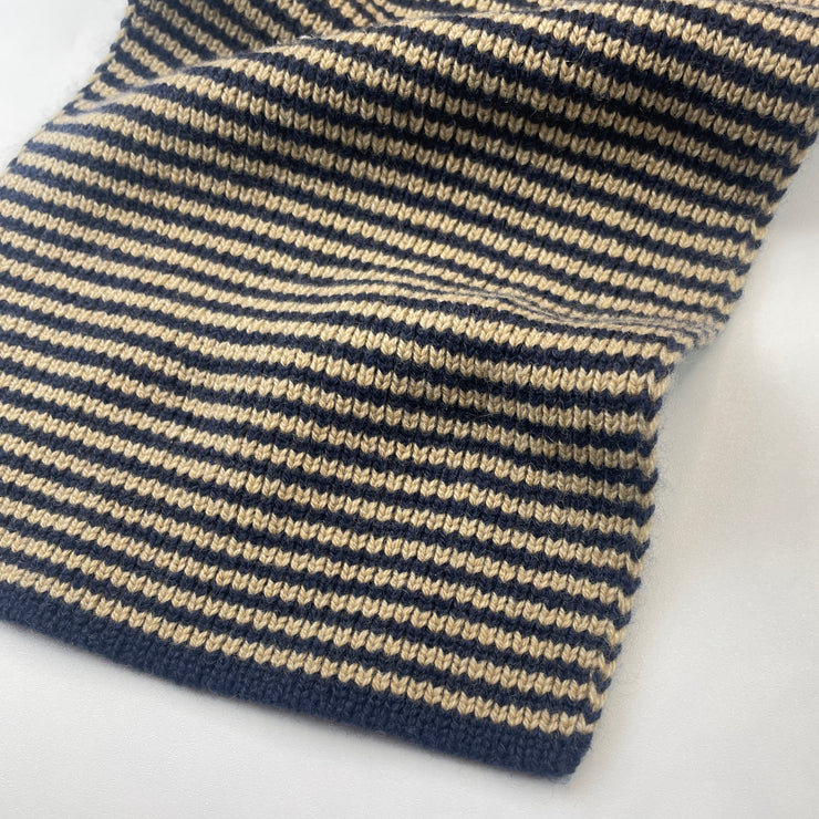 Camel & Navy Striped Cashmere Scarf