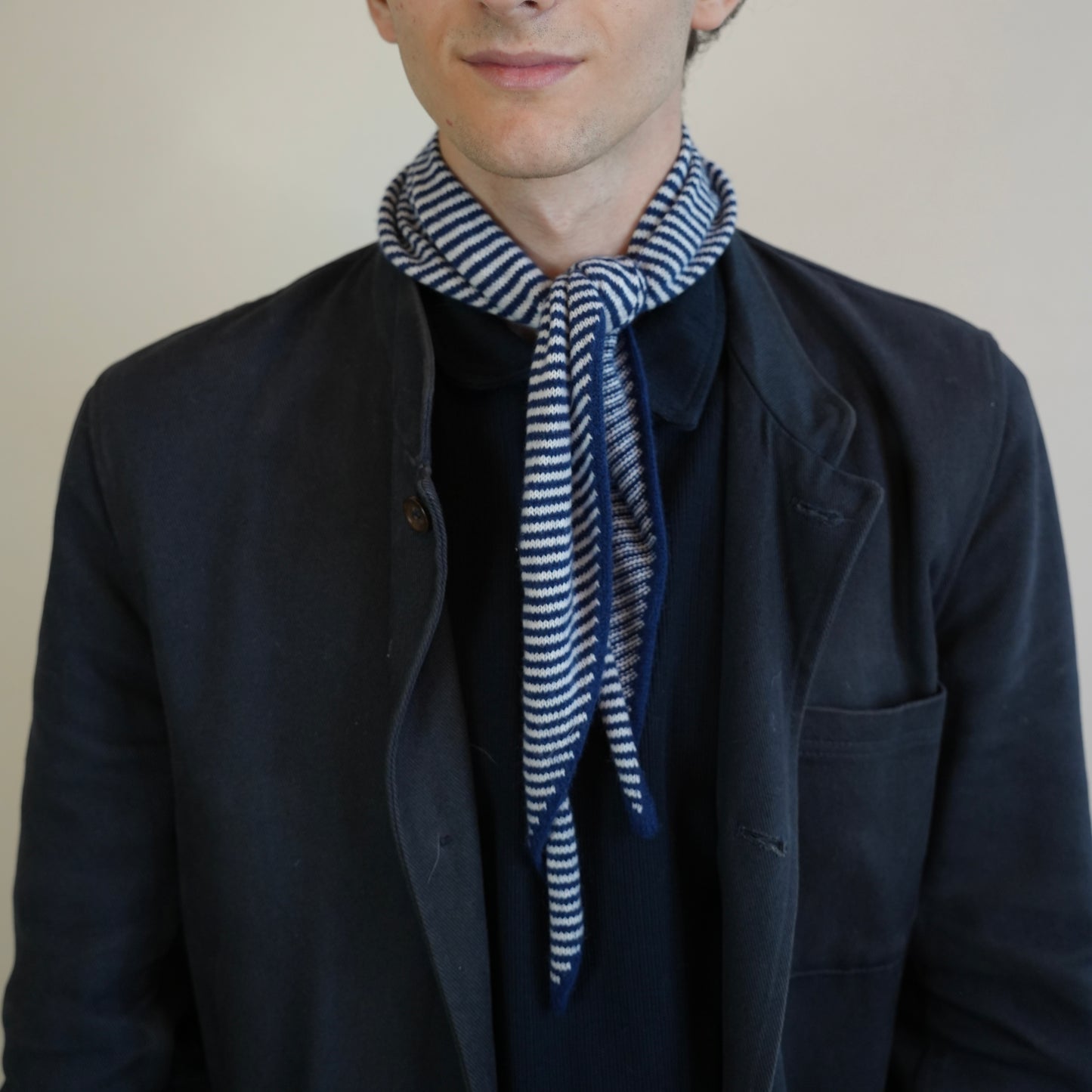 Navy & Light Grey Striped Bandana Scarf