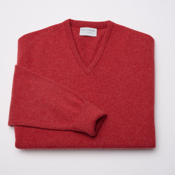 Luxury Classic 4 Ply V Neck Jumper - Poppy Melange