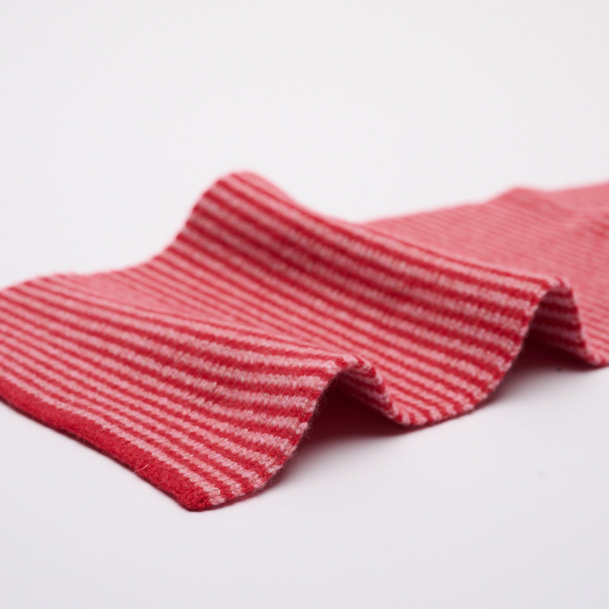 Red & Pink Marl Striped 5 Ply Cashmere Scarf