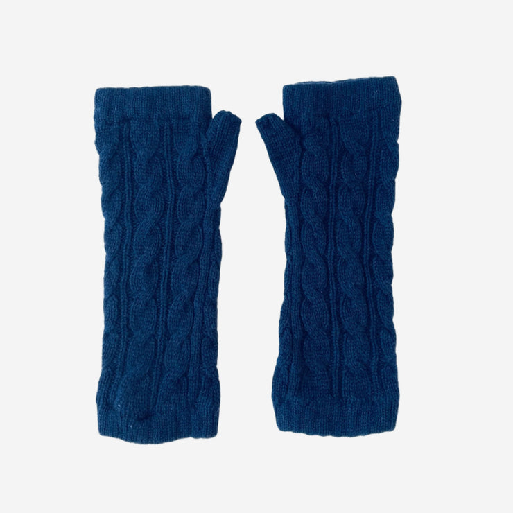 Long Cable Wrist Warmers - Navy Blue