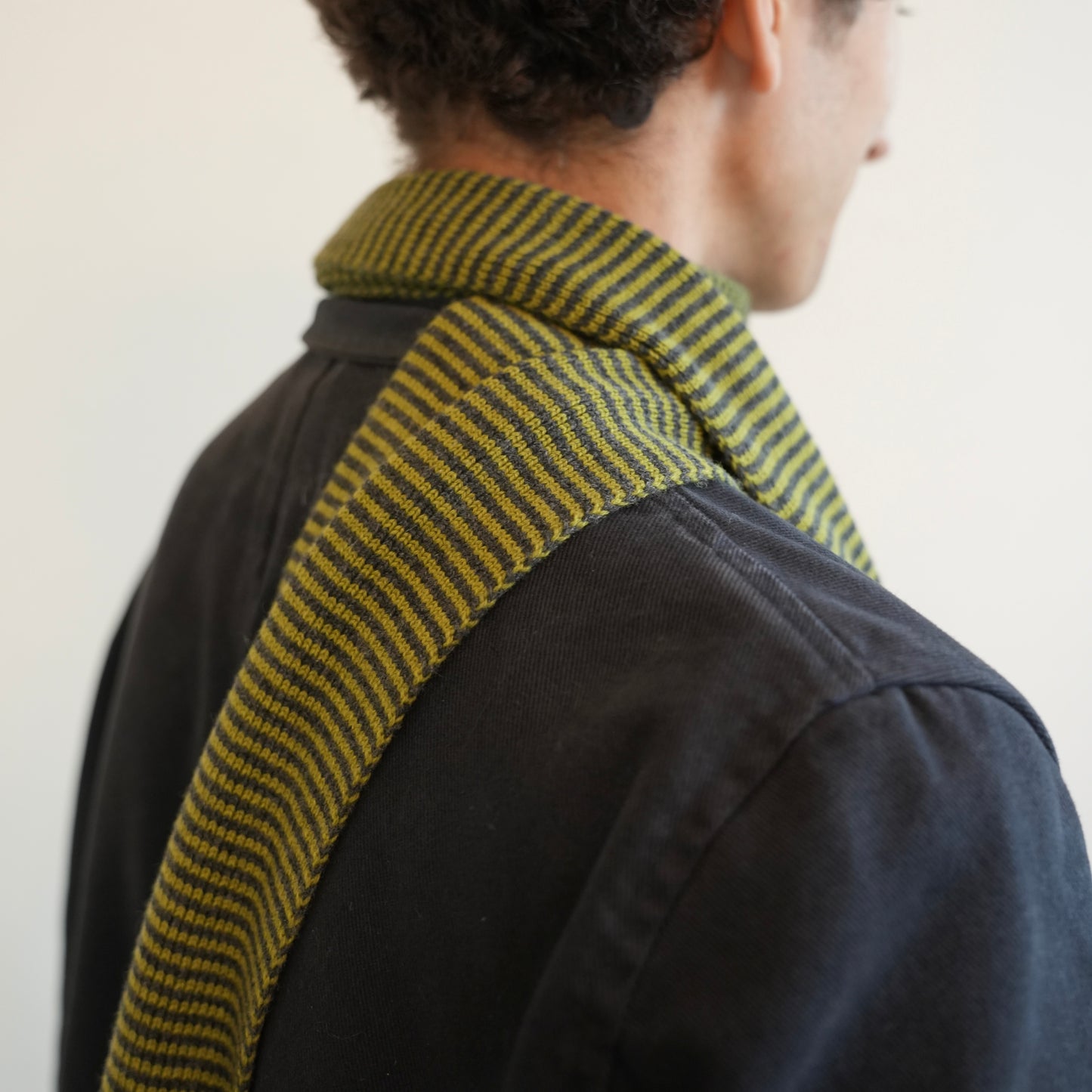 Matcha Green & Charcoal Striped Cashmere Scarf