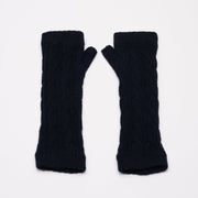 Long Cable Wrist Warmers - Dark Navy Blue