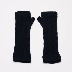 Long Cable Wrist Warmers - Blackest Navy