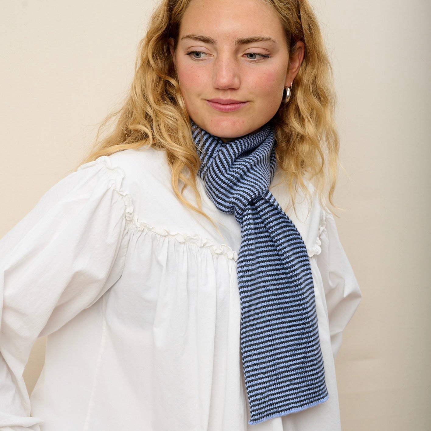 Bluebell & Charcoal Striped Cashmere Scarf