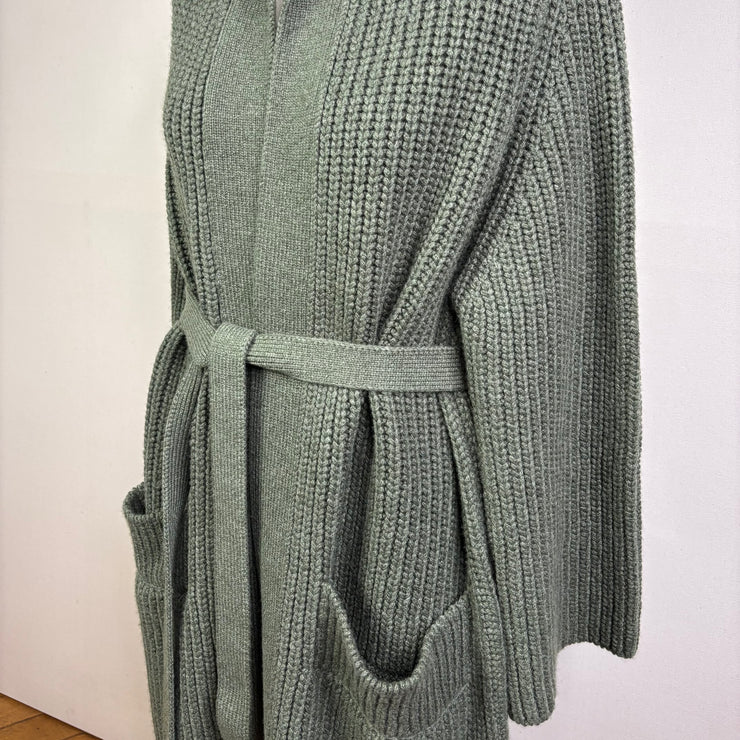 Cashmere Chunky Ribbed Long Cardigan - Olive