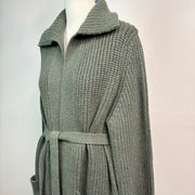 Cashmere Chunky Ribbed Long Cardigan - Olive