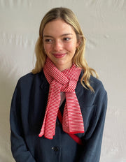 Pillar Box Red & White Striped Cashmere Scarf