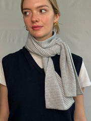 Light Grey & White Striped Cashmere Scarf