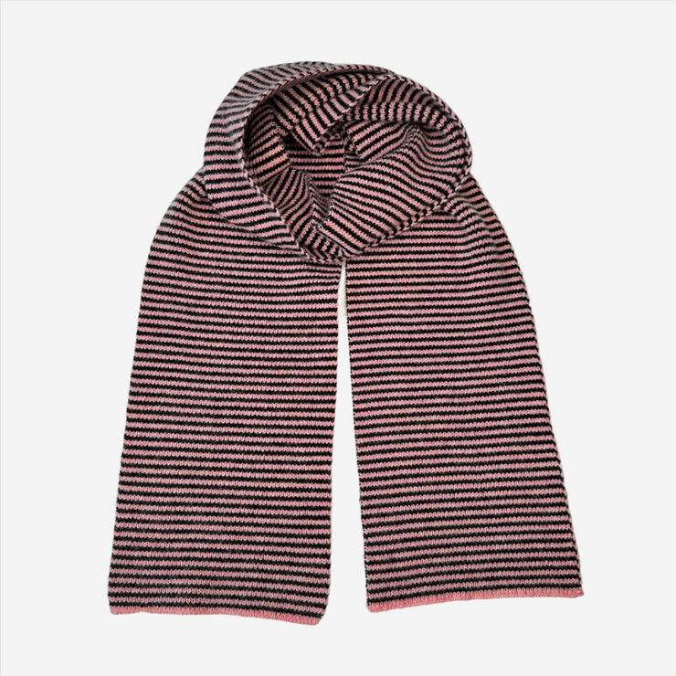 Soft Pink Marl & Black 5 ply Cashmere Scarf