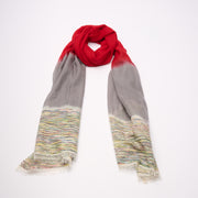 Handwoven Shawl - Red & Grey with Multicoloured End