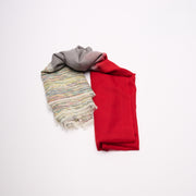 Handwoven Shawl - Red & Grey with Multicoloured End