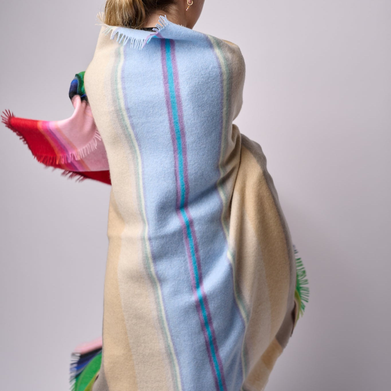 Multi Coloured Striped Cashmere Blanket