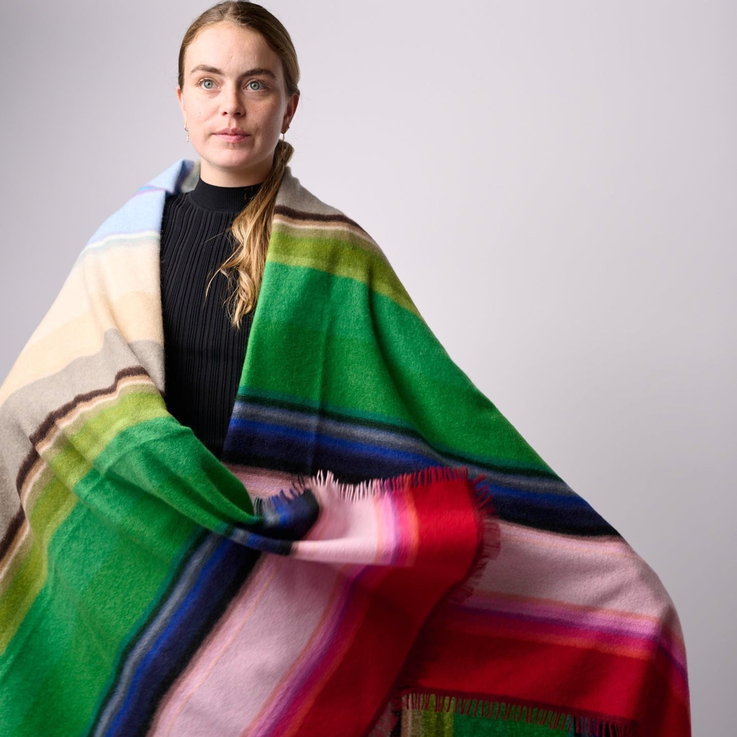 Multi Coloured Striped Cashmere Blanket