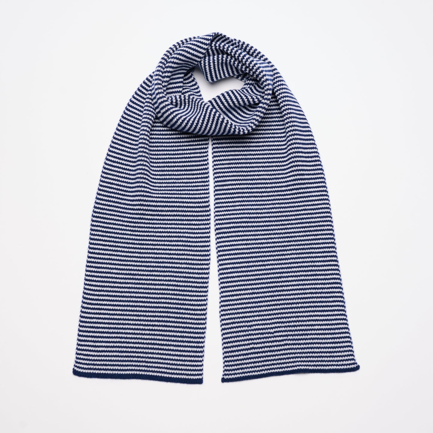 Navy Blue & White Striped Cashmere Scarf